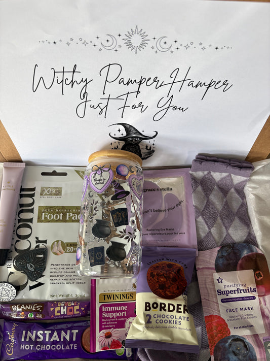 Witch Pamper Hamper And Glass Gift
